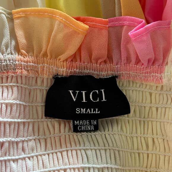 Vici Rainbow Maxi Dress Size S Smocked Cutout Pleated Resort Style - Picture 9 of 11